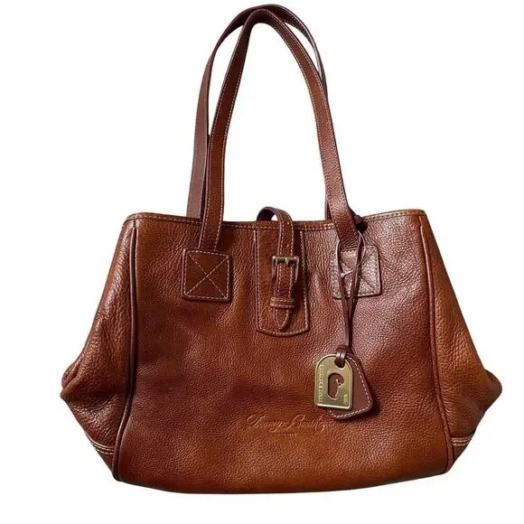 Vintage Dooney & Bourke Pebbled Leather Shoulder Bag | Expandable Brass Hardware - Picture 2 of 16